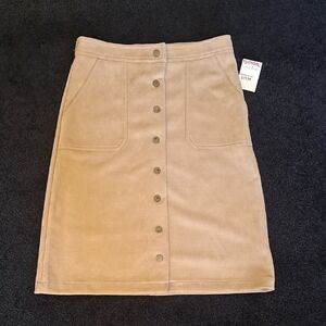 Tahari Tan Faux Suede Buttoned Pencil Skirt